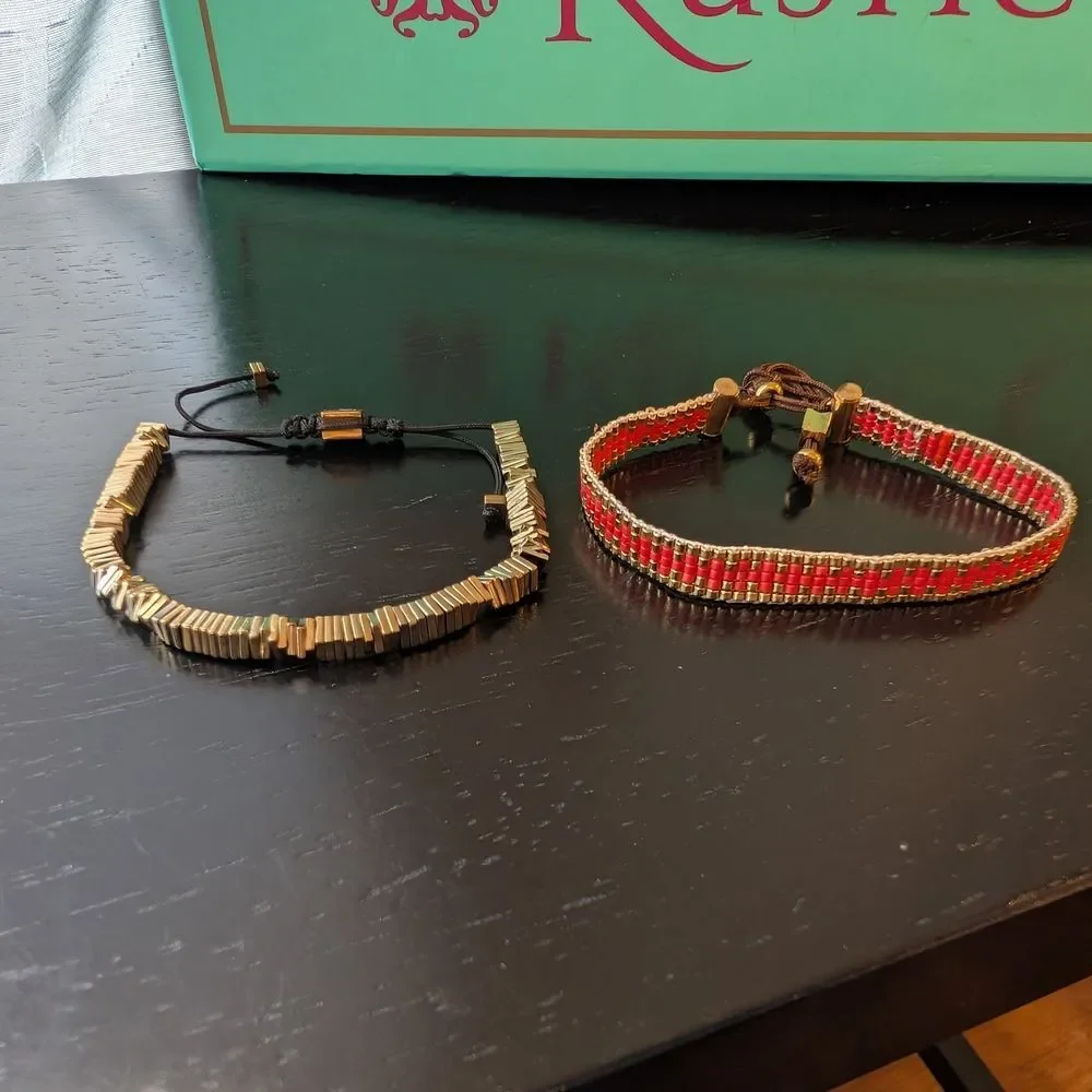 Rustic Cuff Gold and Red Boho Bracelet Set